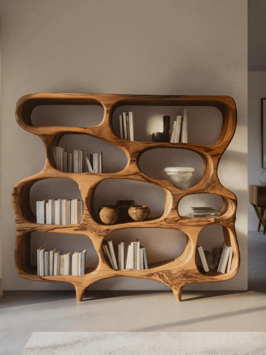 Artistic Bookshelf With Curved Design For Living Room Interior
