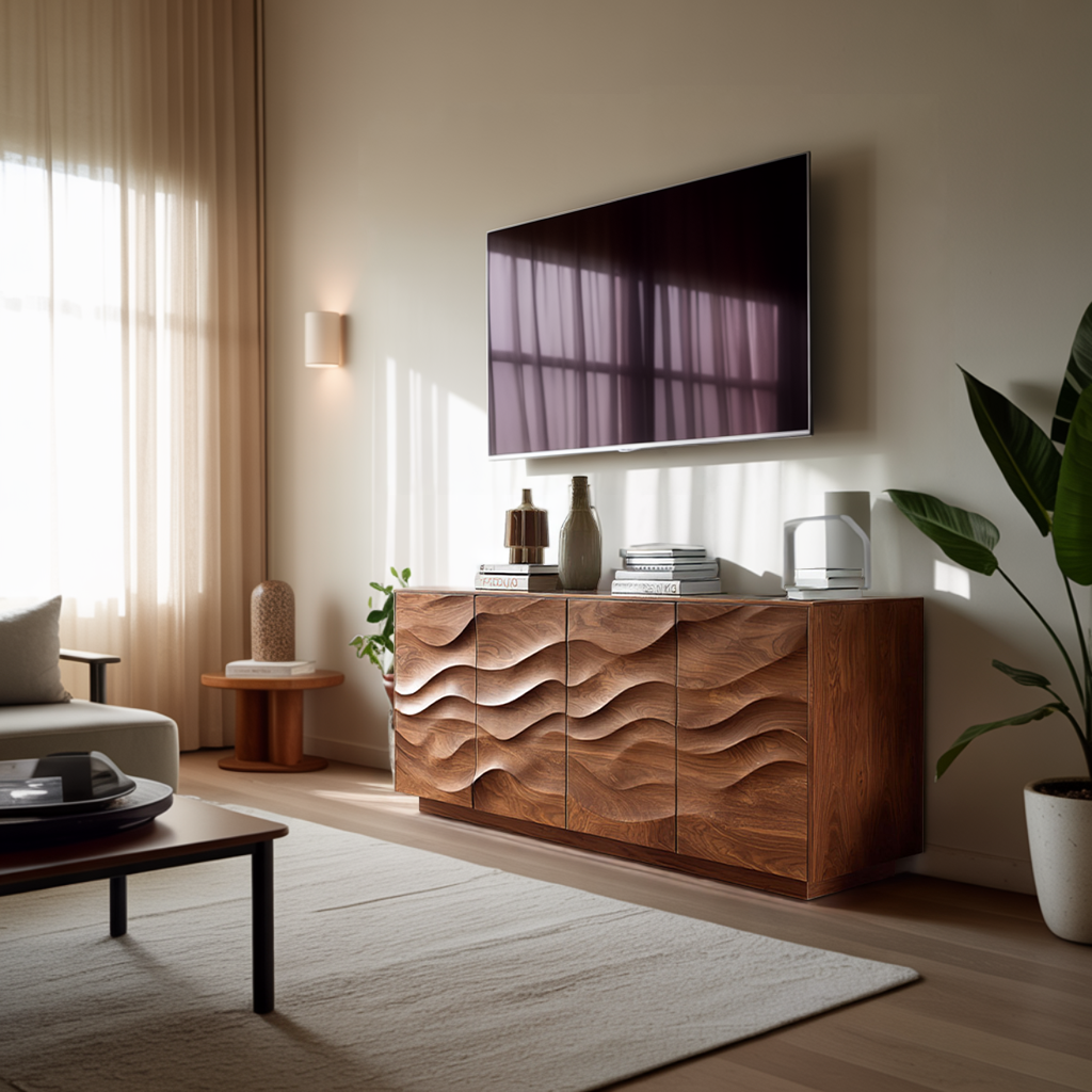 Sculptural Sideboard With Wave Carved Front For Living Room