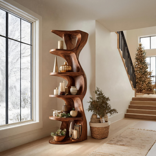 Artistic Live Edge Display Cabinet With Shelves For Living Room