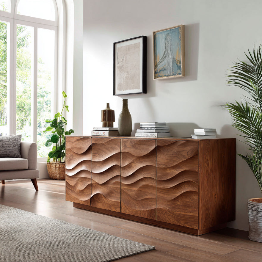 Sculptural Sideboard With Wave Carved Front For Living Room