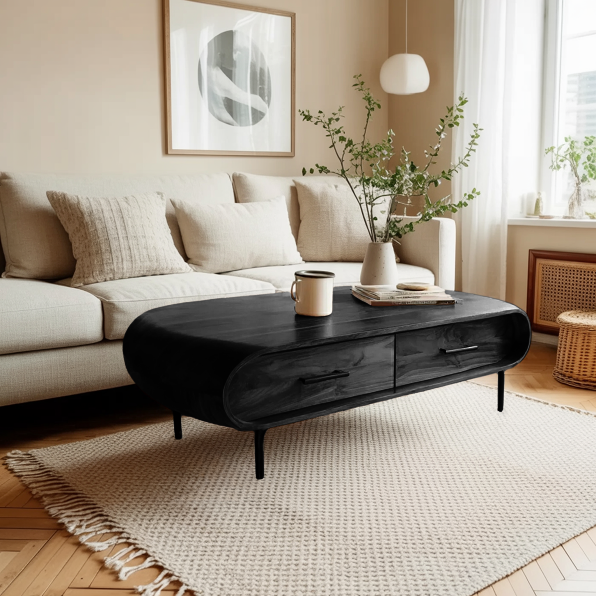 Modern Round Coffee Table With Drawer For Living Room