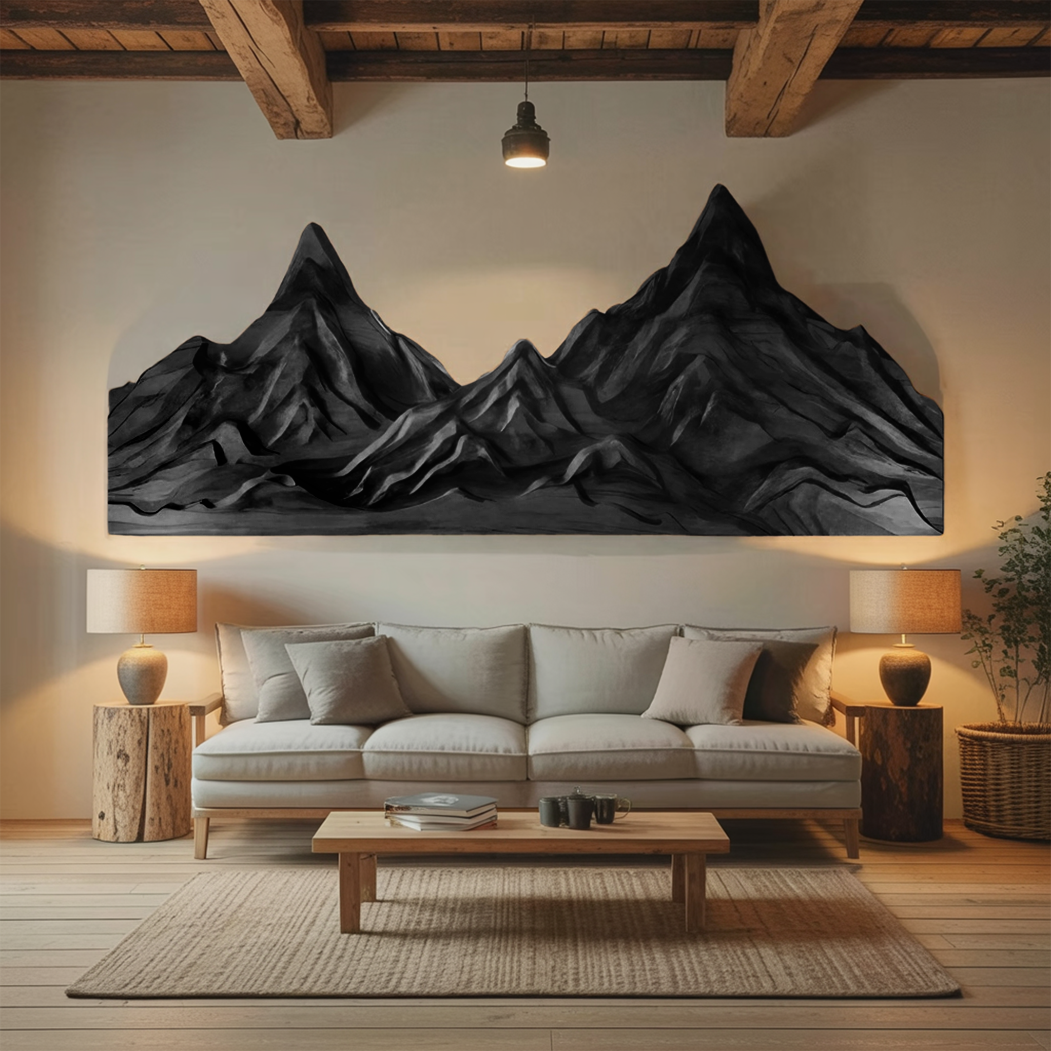 Rustic Mountain Wall Art Sculpture Hand Carved For Bedroom And Living Room