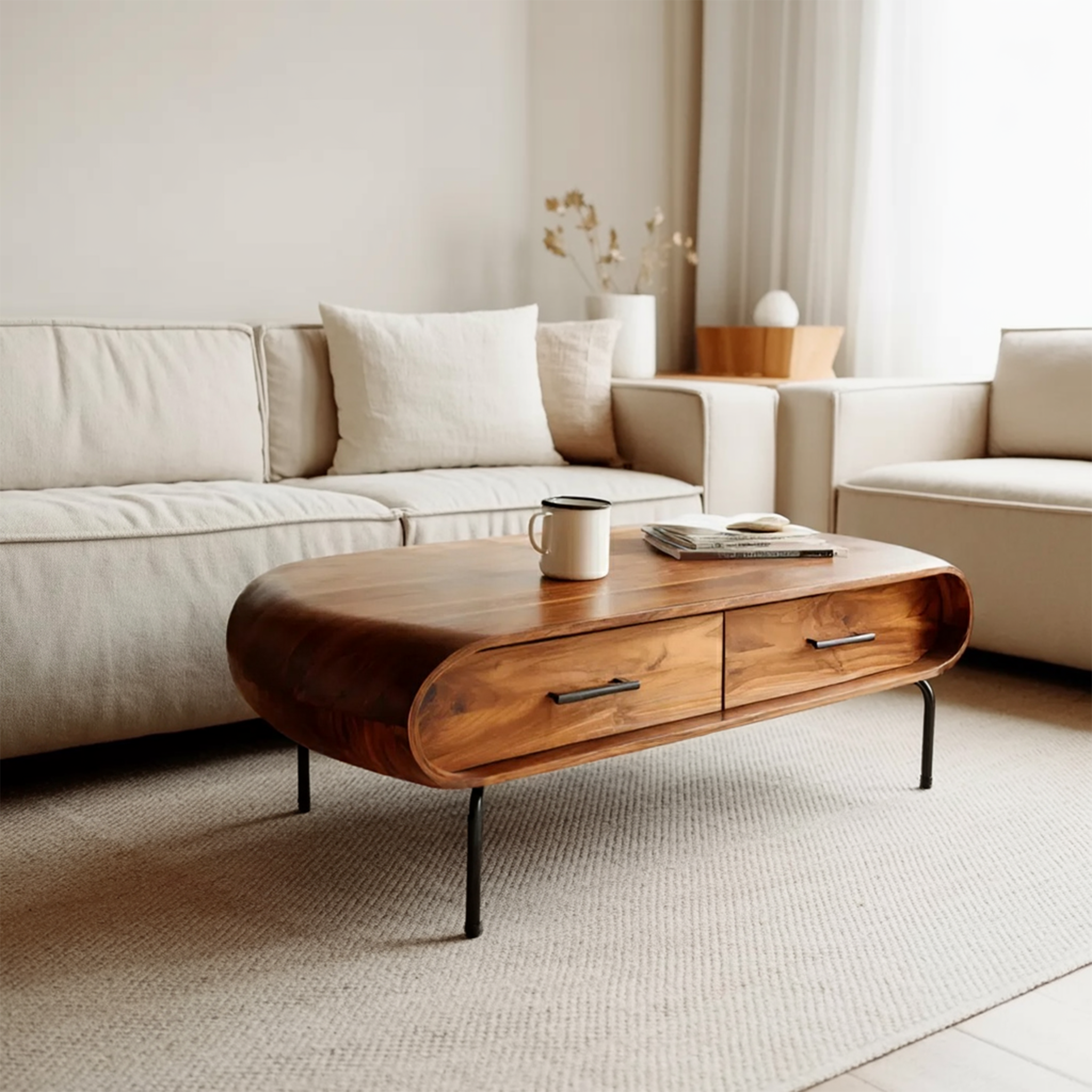 Modern Round Coffee Table With Drawer For Living Room