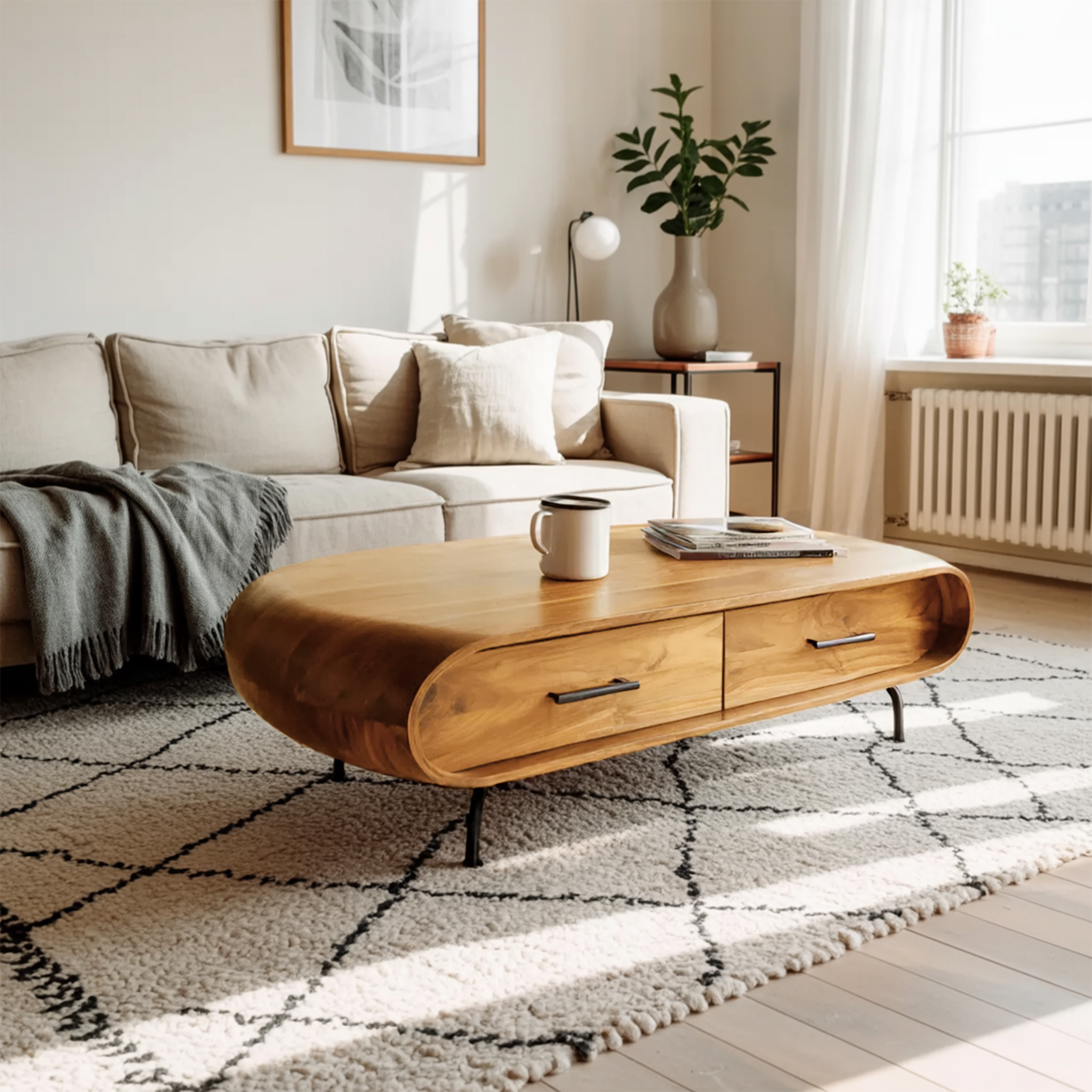 Modern Round Coffee Table With Drawer For Living Room