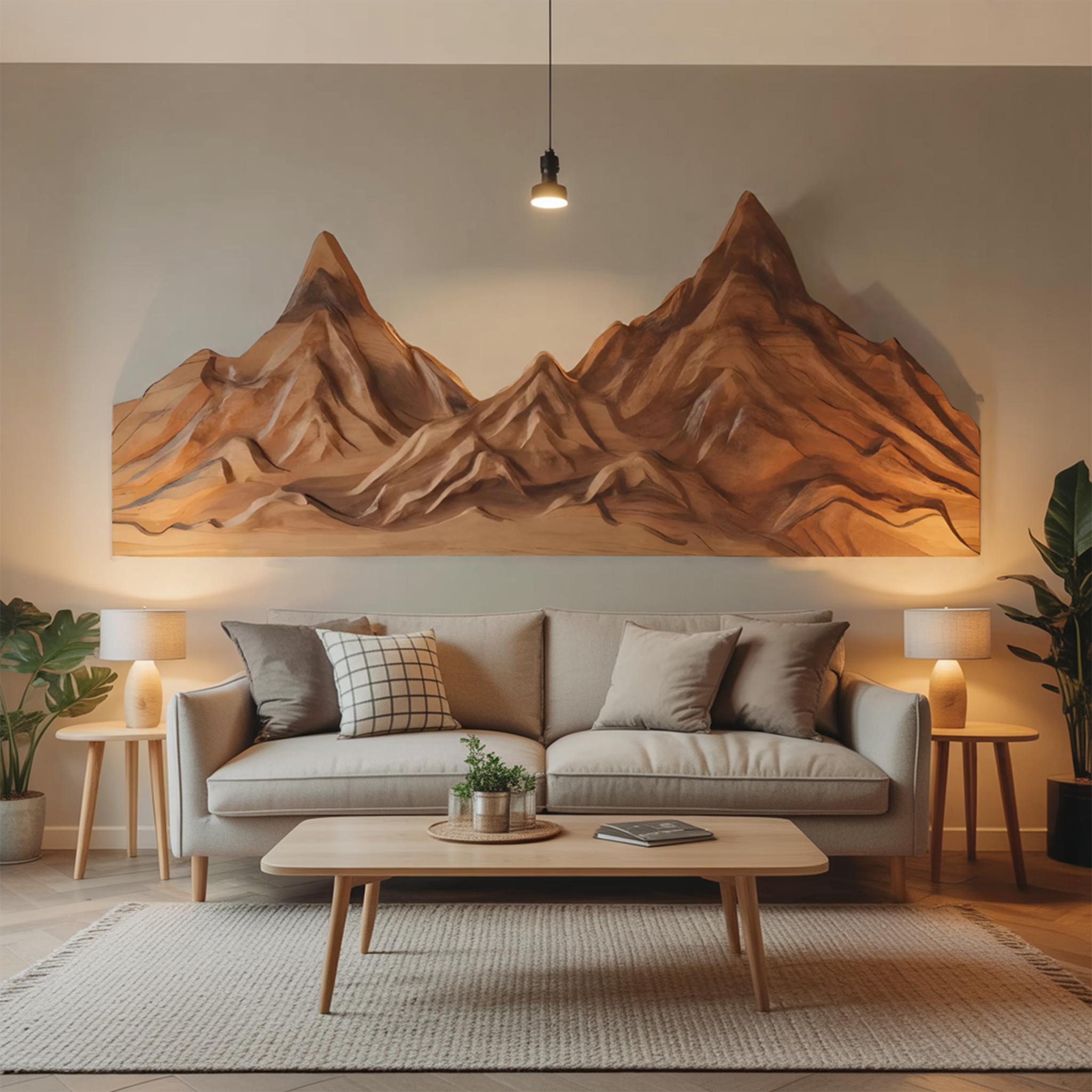Rustic Mountain Wall Art Sculpture Hand Carved For Bedroom And Living Room