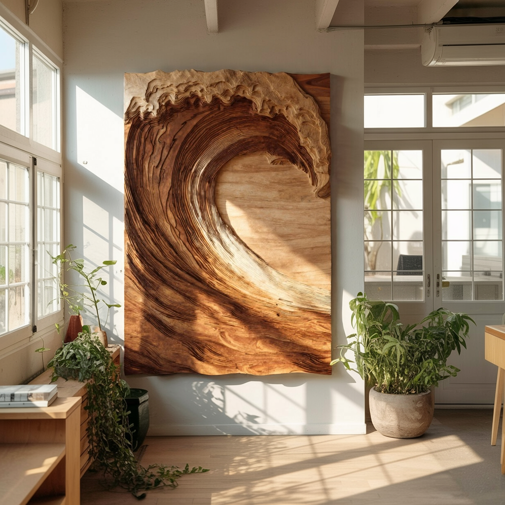Large Vertical Sculptural Wave Wall Art For Living Room