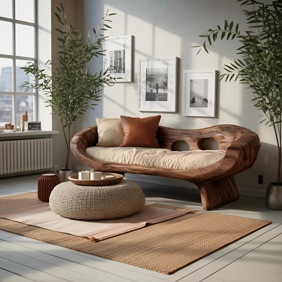 Artistic Sculptural Sofa With Curved Design For Living Room