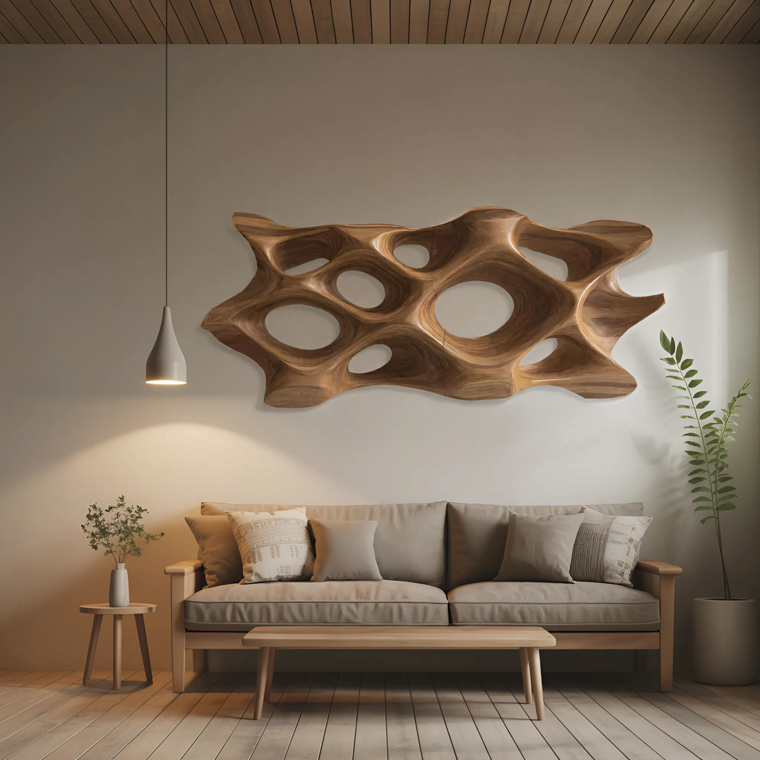 Minimalist Wall Art With Void Form Hanging Piece For Living Room
