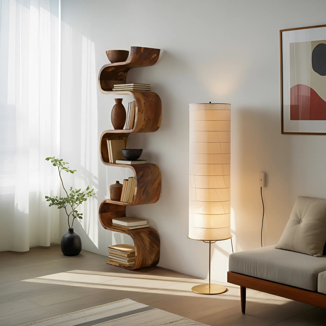 Artistic Sculptural S-Shaped Bookshelf For Living Room