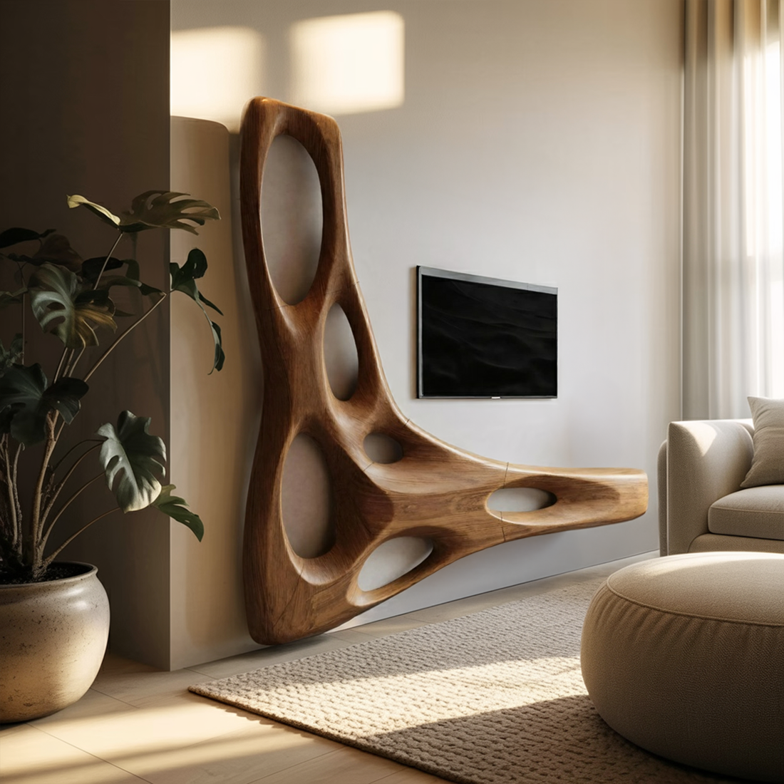 Artistic Organic Wall Mounted Media Console For Living Room