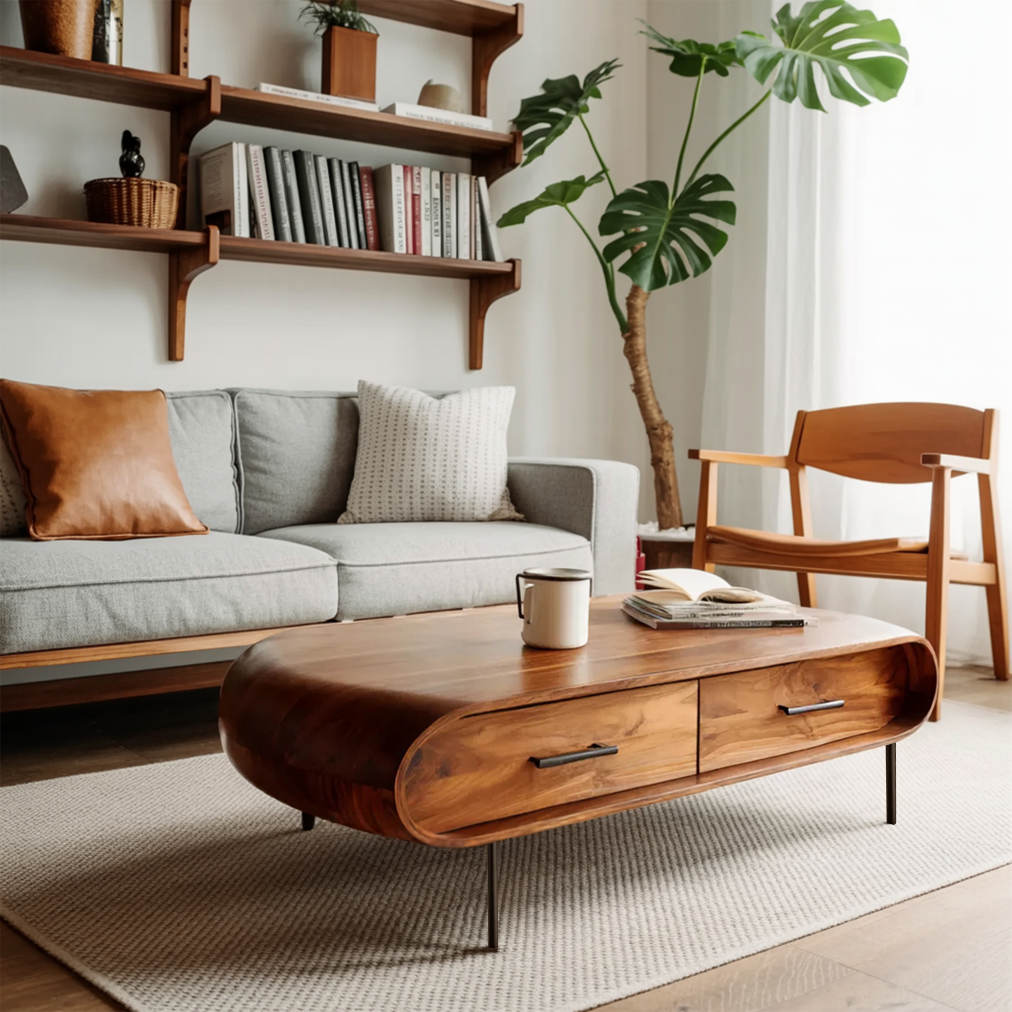Modern Round Coffee Table With Drawer For Living Room