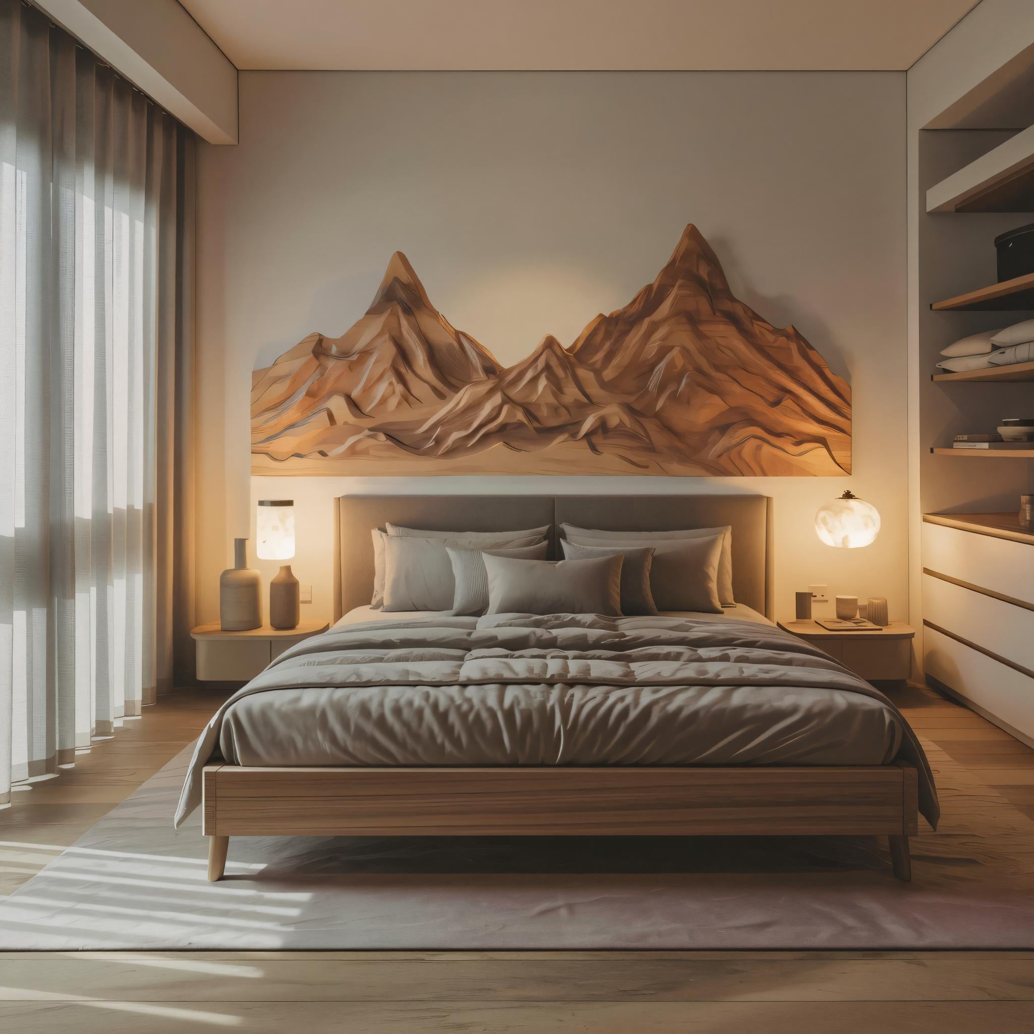 Rustic Mountain Wall Art Sculpture Hand Carved For Bedroom And Living Room