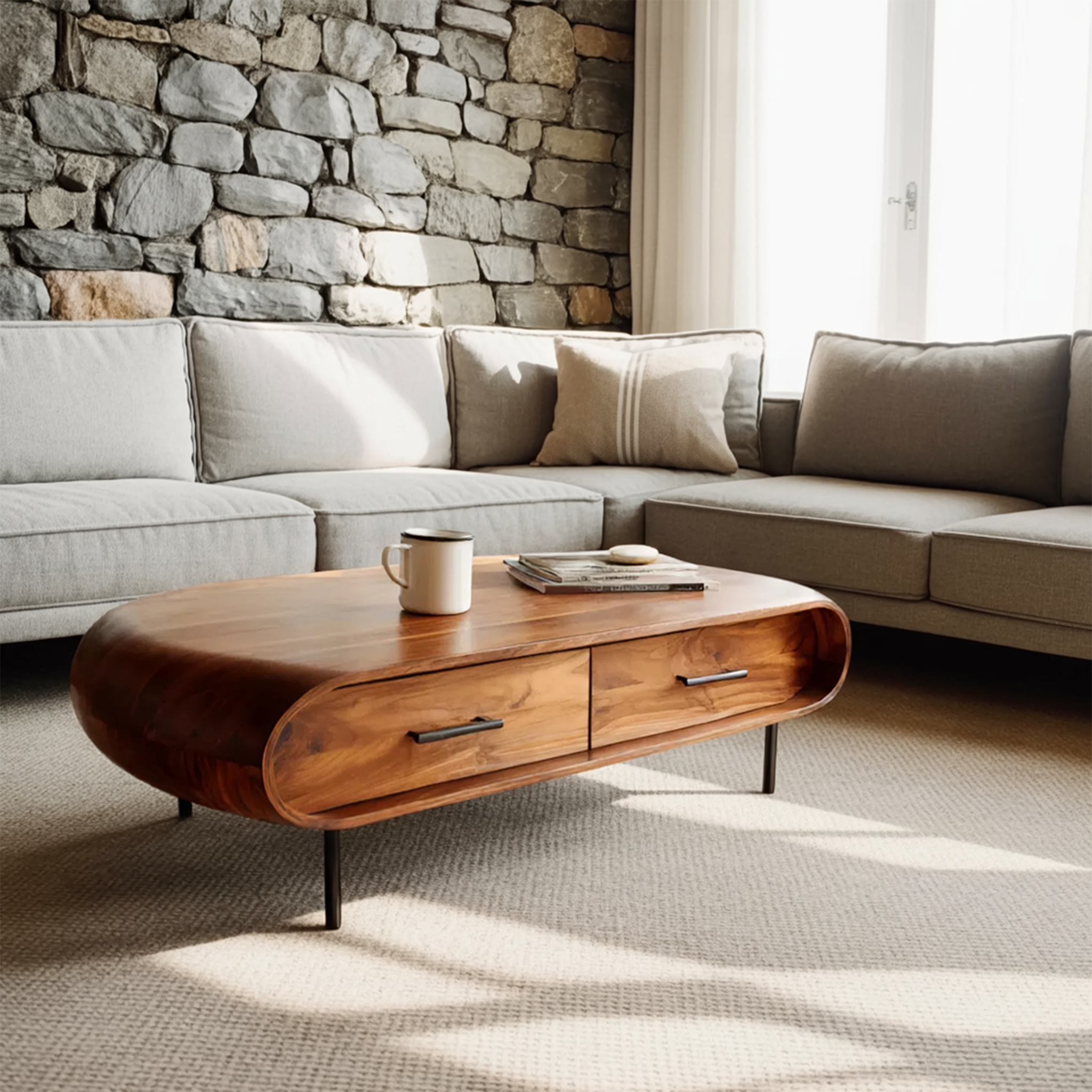 Modern Round Coffee Table With Drawer For Living Room