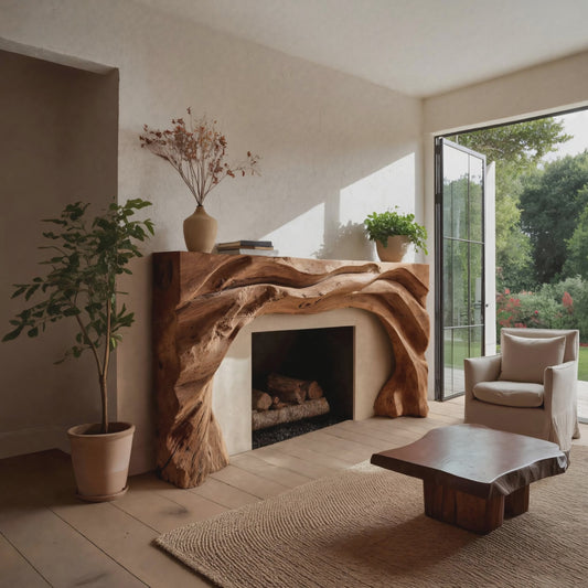 Artistic Fireplace Mantel With Sculptural Carved Design For Living Room