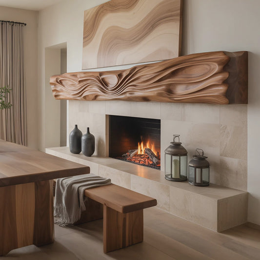 Artistic Fireplace Mantel With Wave Design For Living Room