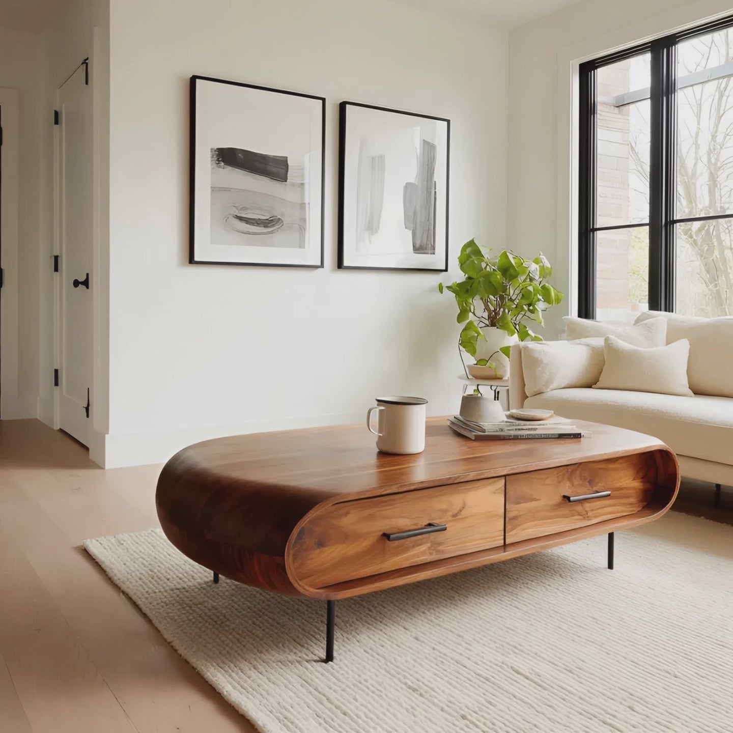 Modern Round Coffee Table With Drawer For Living Room