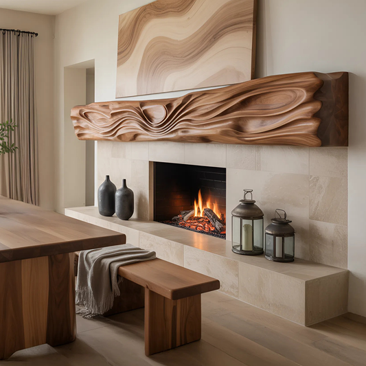 Artistic Fireplace Mantel With Wave Design For Living Room