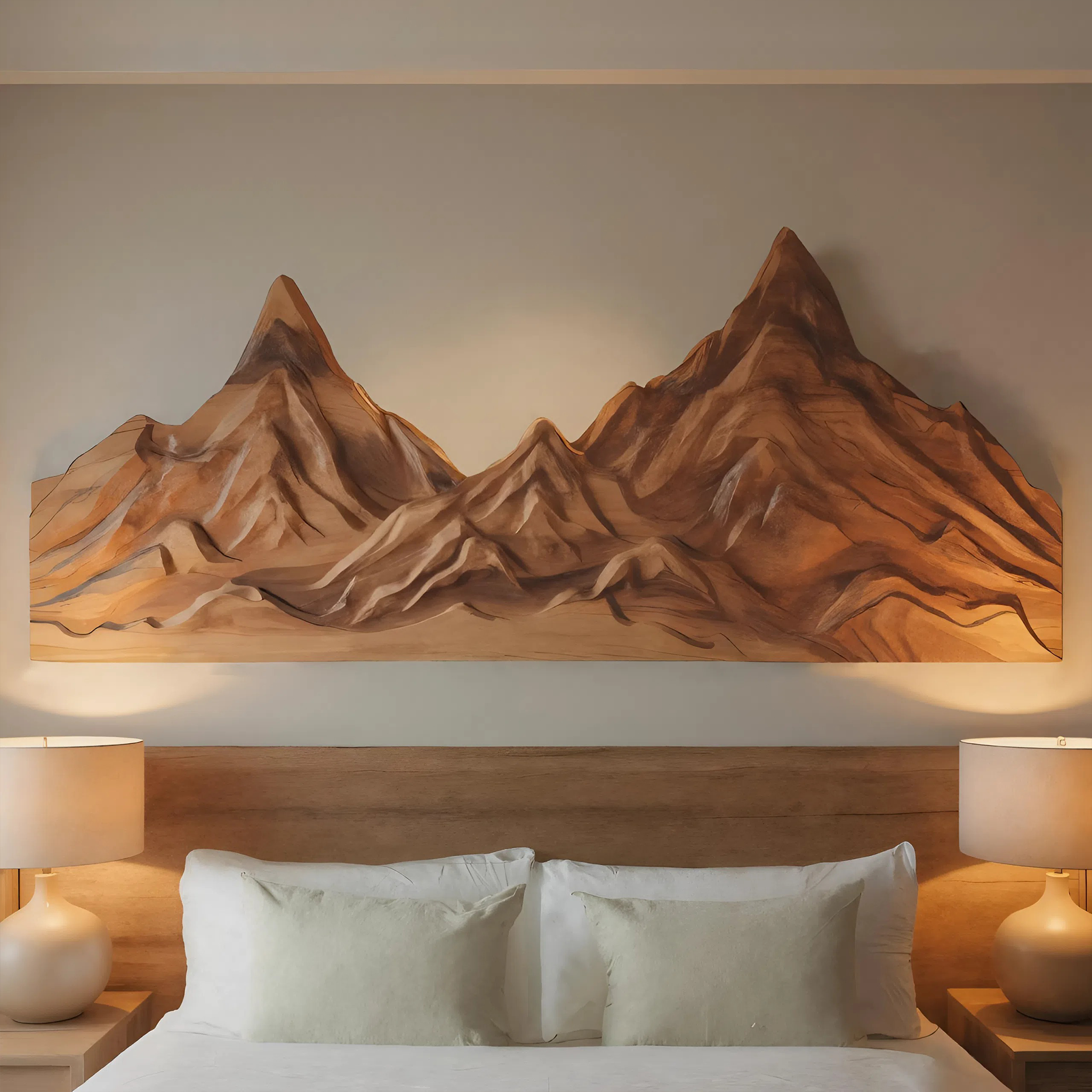 Rustic Mountain Wall Art Sculpture Hand Carved For Bedroom And Living Room