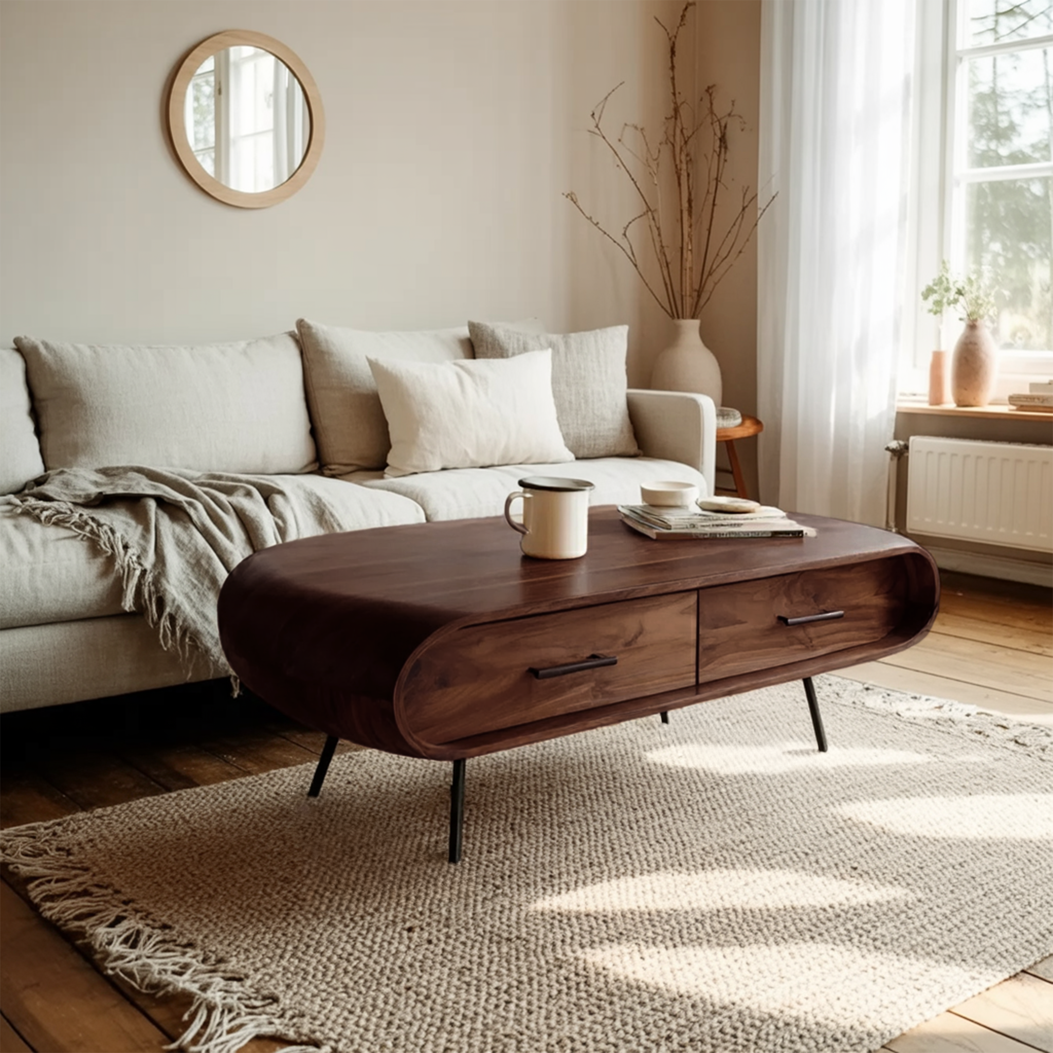 Modern Round Coffee Table With Drawer For Living Room